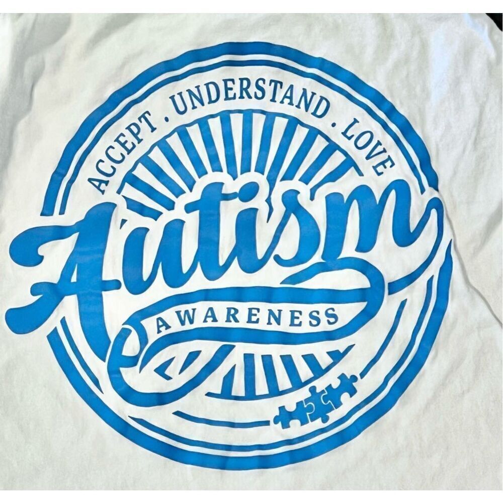 Autism Awareness Tultex White Black‎ Baseball Tee Shirt sz XL Graphic T-shirt
